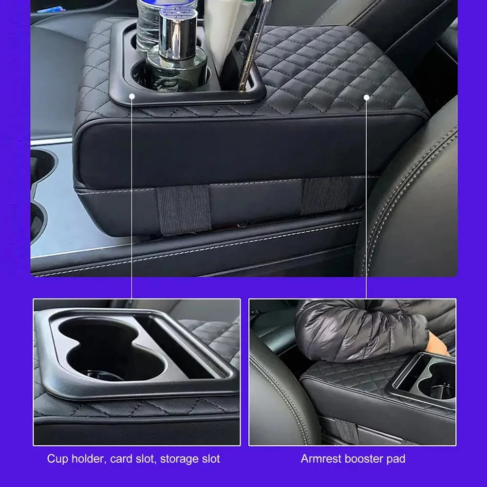 Auto Center Console Armrest Pillow Arm Rest Cover Memory Foam Car Armrest Cushion with Cup Holder Armrest Booster Cushion Univer