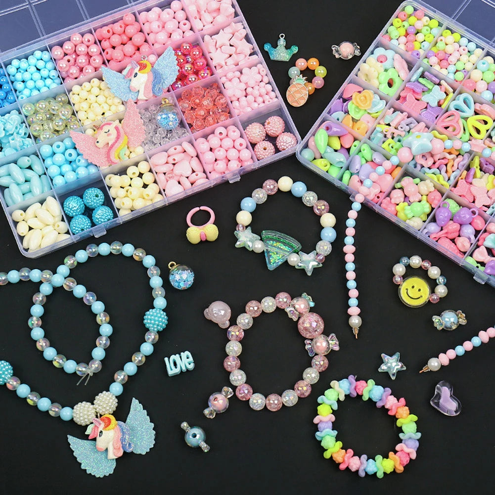 500pcs DIY Handmade Beaded Children's Toy Creative Loose Spacer Beads Crafts Making Bracelet Necklace Jewelry Kit Girl Toy Gift