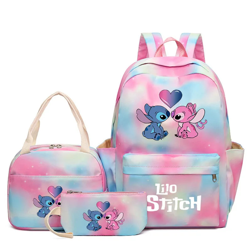 3Pcs/set Disney Lilo Stitch Student Boy Girl Schoolbag Colorful Backpack with Lunch Bag Children Teenager Cartoon School Bookbag