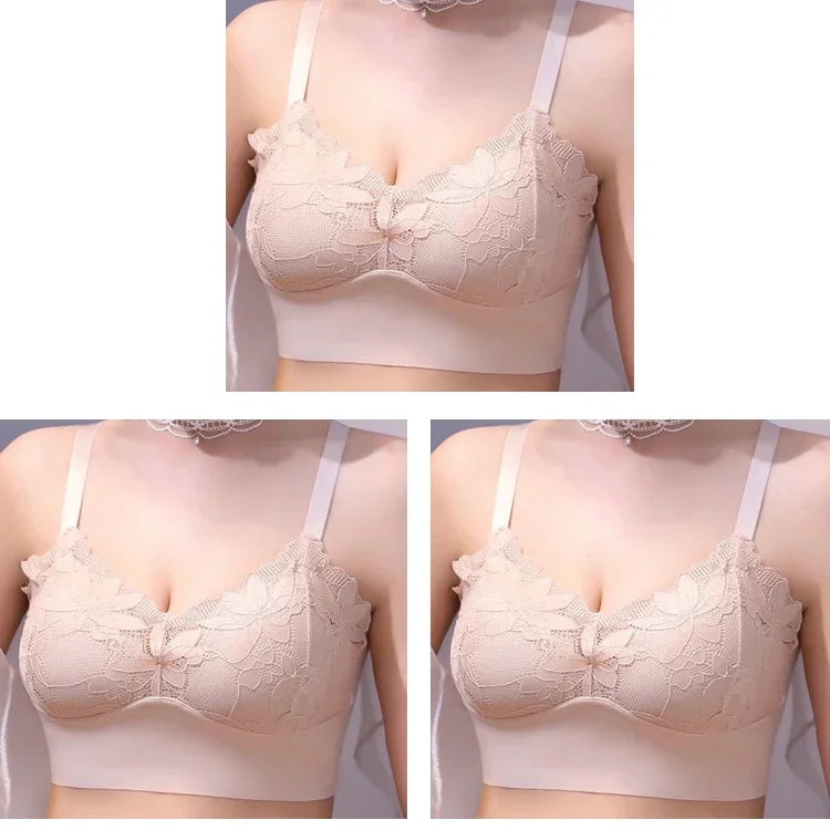 3pcs Ice Silk Seamless Lace Bra No Steel Ring Comfortable Large Size Bra vest bra Gather Anti Sagging Underwear