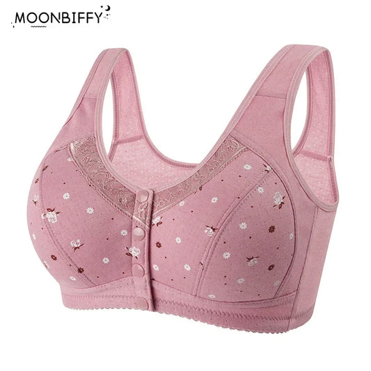 2023 New Confortable Bra Cotton Women Wire Free Bras Push Up Front Closure Underwear Female Everyday Lingerie Large Bust 50BCD