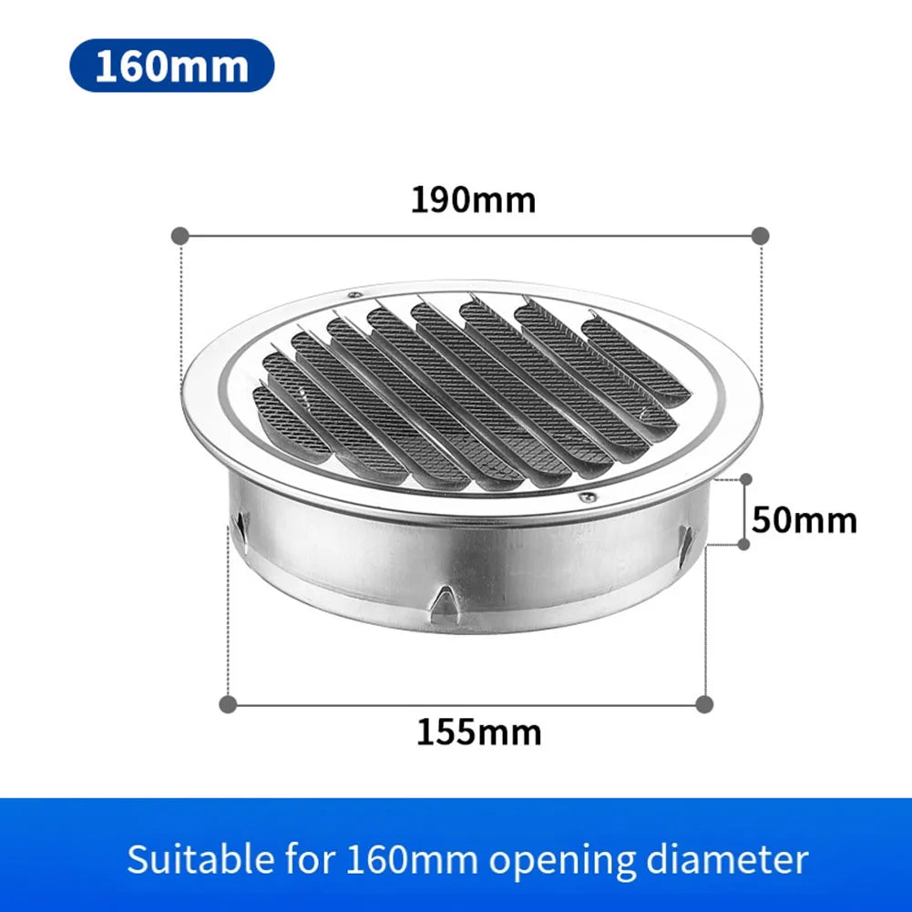 1pcs 70-300mm Round Stainless Steel Air Vent Grille Insect Protection Home Exterior Wall Ducting Ventilation Tool