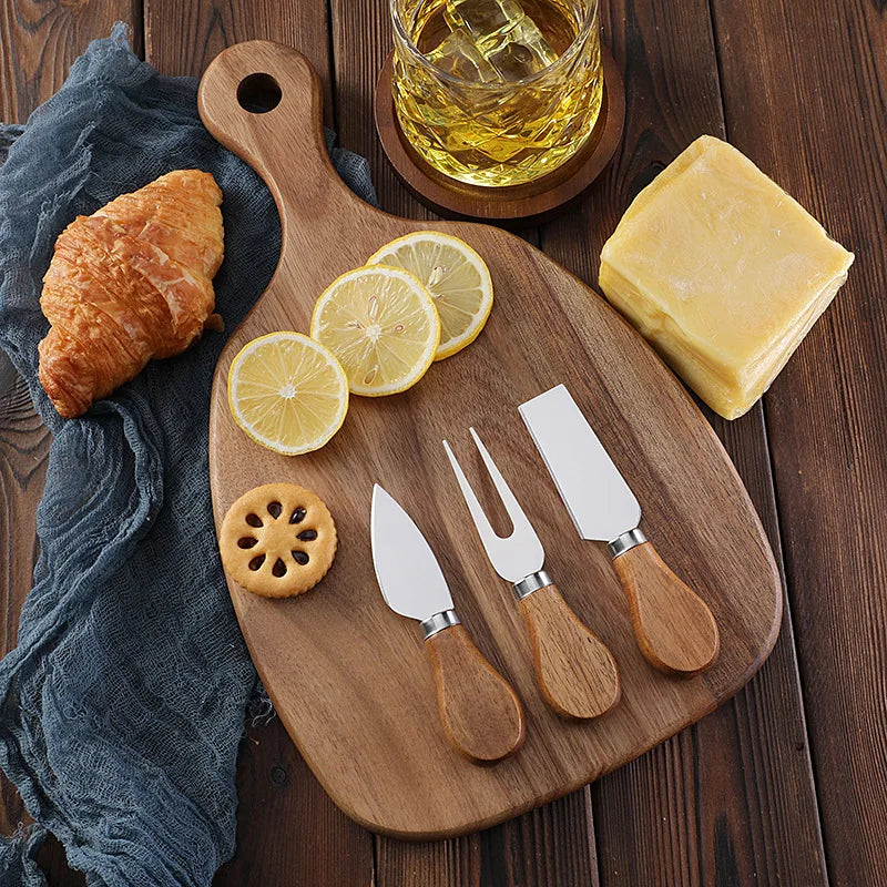 Acacia wood cutting board cutting board steak western fruit chopping board   set cheese knife three-piece set