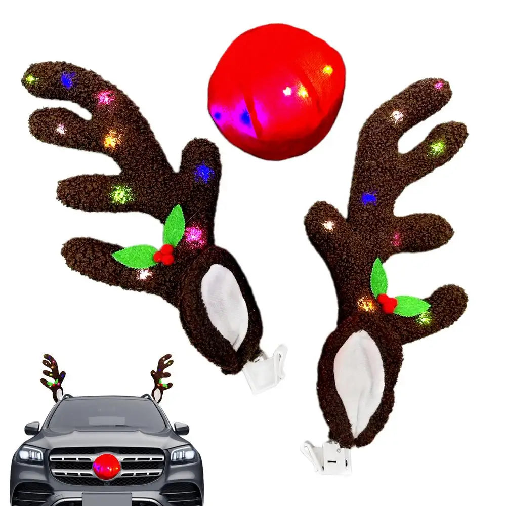 Christmas Car Decoration Accessories LED Lighted Up Reindeer Deer Antlers Car Costume Accessories For Trucks Cars Autos