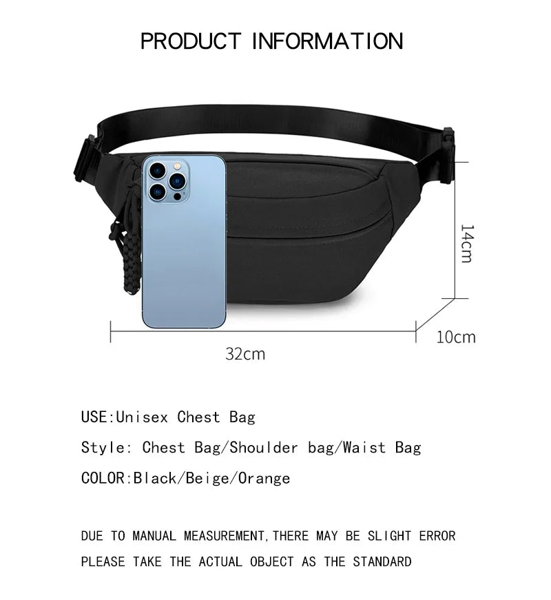 AOTTLA Chest Bag For Men Solid Color Waist Bag High Quality Women Shoulder Bag Multifunction Male Fanny Pack Crossbody Small Bag