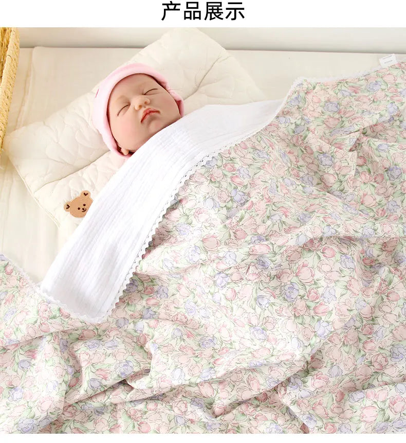 Baby Blanket Printed Pure Cotton Baby Muslin Swaddle Blanket Breathable Newborn Quilt Soft Warm Core Children's Quilt 100*100CM