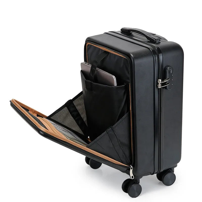 20 inch multifunctional front opening business luggage with swivel wheels and a pull rod