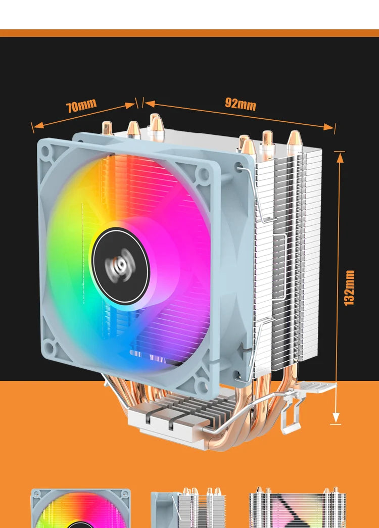 Aigo CPU Cooler 2 4 6 Heat Pipes PC Radiator Cooling 3PIN PWM Silent Rgb Fan For Intel  1700 1150 1155 1156 1366 AM2/AM3/AM4 AMD