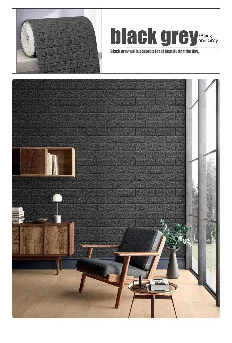 70cm*2m 3D Soft Foam Brick Wallpaper Sticker Roll DIY Self Adhesive Living Room Home Kitchen Bathroom Decorative Wall Paper