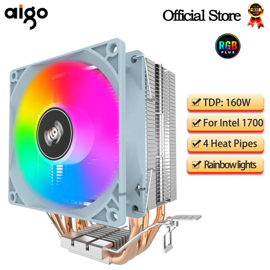 Aigo CPU Cooler 2 4 6 Heat Pipes PC Radiator Cooling 3PIN PWM Silent Rgb Fan For Intel  1700 1150 1155 1156 1366 AM2/AM3/AM4 AMD