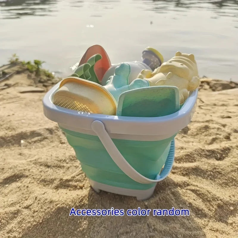 Beach Toys for Kids Sand Toys Set for Toddlers Sandbox Toys with Collapsible Bucket Shovel Rake Set Sand Molds Summer Outdoor