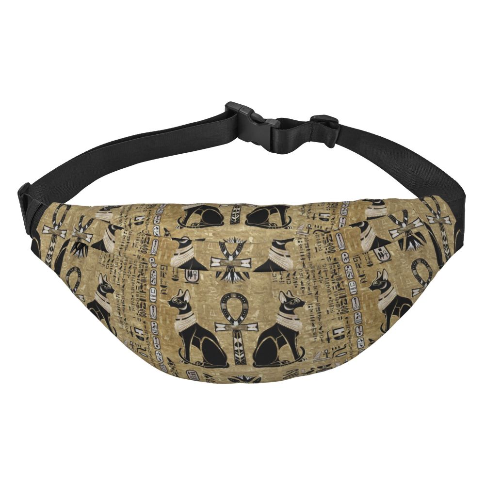 Ancient Gold Pharaoh Egypt King Tut Fanny Bag Custom Egyptian Hieroglyphic Sling Crossbody Waist Pack Hiking Phone Money Pouch