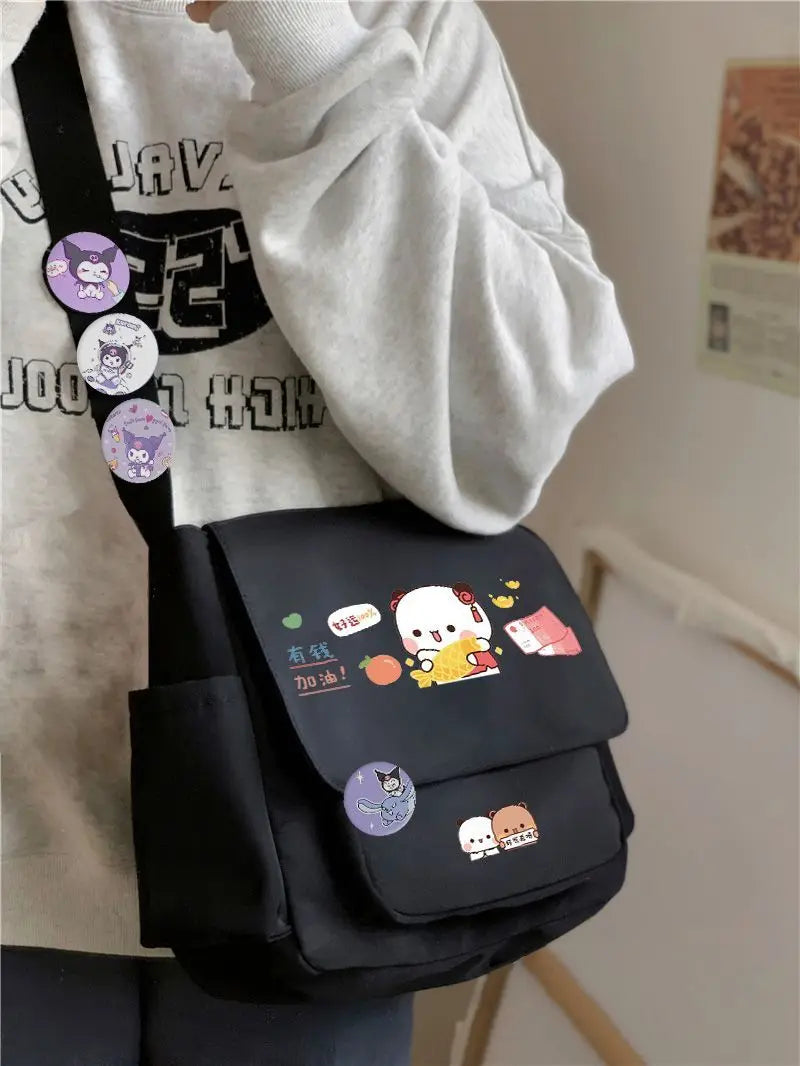 Cartoon bubu and Yier high-capacity Shoulder Bags Student Sports Crossbody Backpack Black White Messenger Bag Girl birthday gift