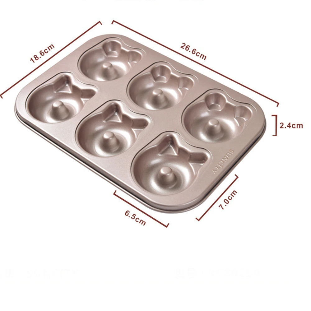 6 Holes Nonstick Cake Donuts Baking Mold 3d Cat Bear Cupcake Brownie Pastry Baking Tray Kitchen Dessert Bread Bakeware Tools