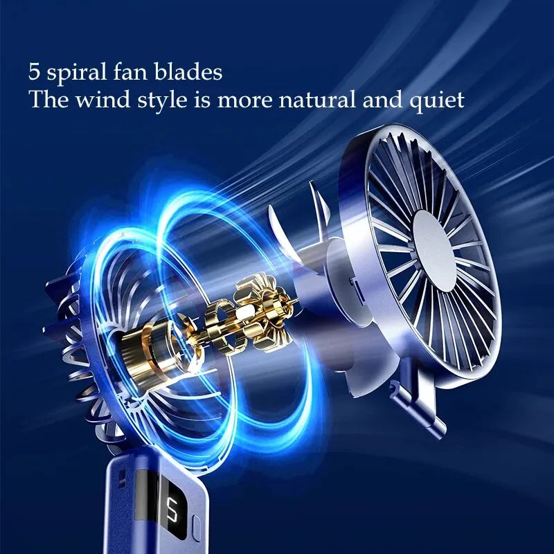 2024 New Arrival Wind Cooling Hand Mini Usb Fan Portable 5 Speed Personal Pocket Rechargeable Handheld with Hook