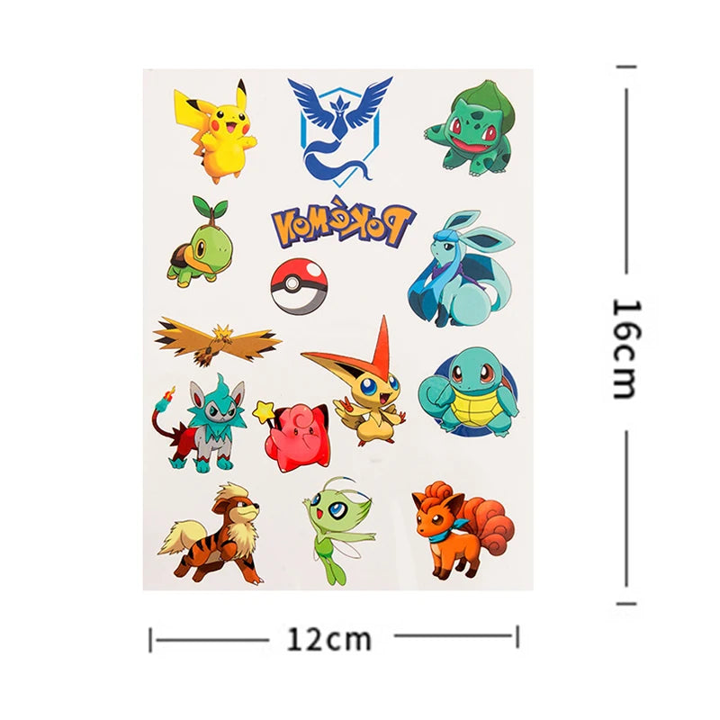 3PCS Pokemon Original Tattoo Stickers Waterproof Pikachu Sticker Funny Cartoon Kids Girls Christmas Birthday Gift Reward Toy