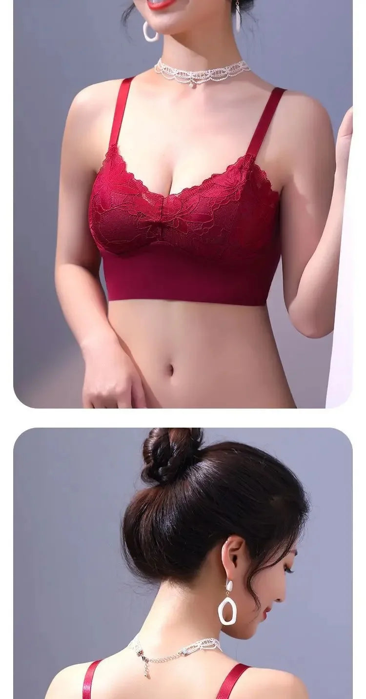 3pcs Ice Silk Seamless Lace Bra No Steel Ring Comfortable Large Size Bra vest bra Gather Anti Sagging Underwear