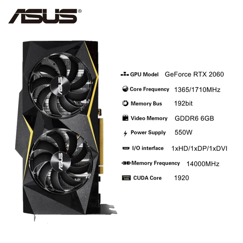 2024 Used ASUS RTX 2060 Super 6GB 8GB 12GB GDDR6 192bit Video Cards GPU Graphic Card RTX2060