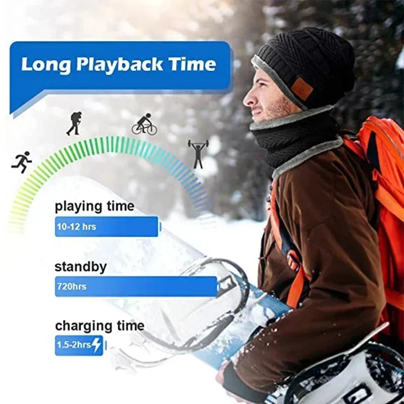 5.0 Headset Headband Warm Music Hat with Soft Scarf Microphone 2in1 for Handsfree Call Outdoor Sport Cap Gifts Winter Bluetooth