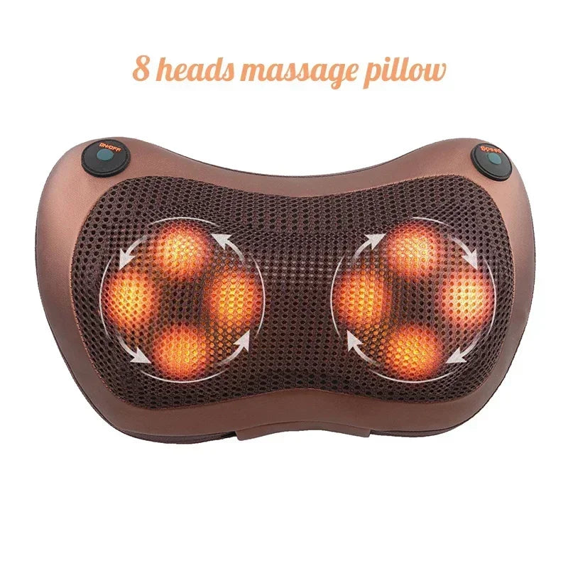 Car Home Electric Massage Pillow Far Infrared Heated Full Body Massager Cushion Neck Back Shiatsu Kneading Therapy Relax Health