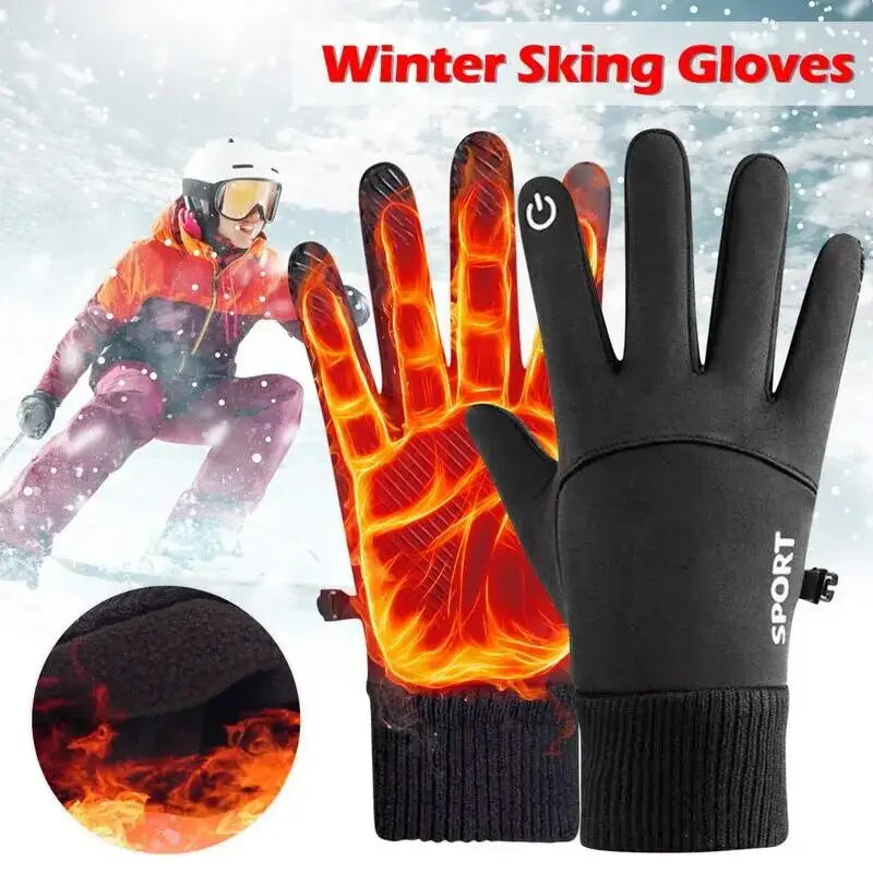 Black Winter Warm Full Fingers Waterproof Cycling Outdoor Sports Running Motorcycle Ski Touch Screen Fleece Gloves