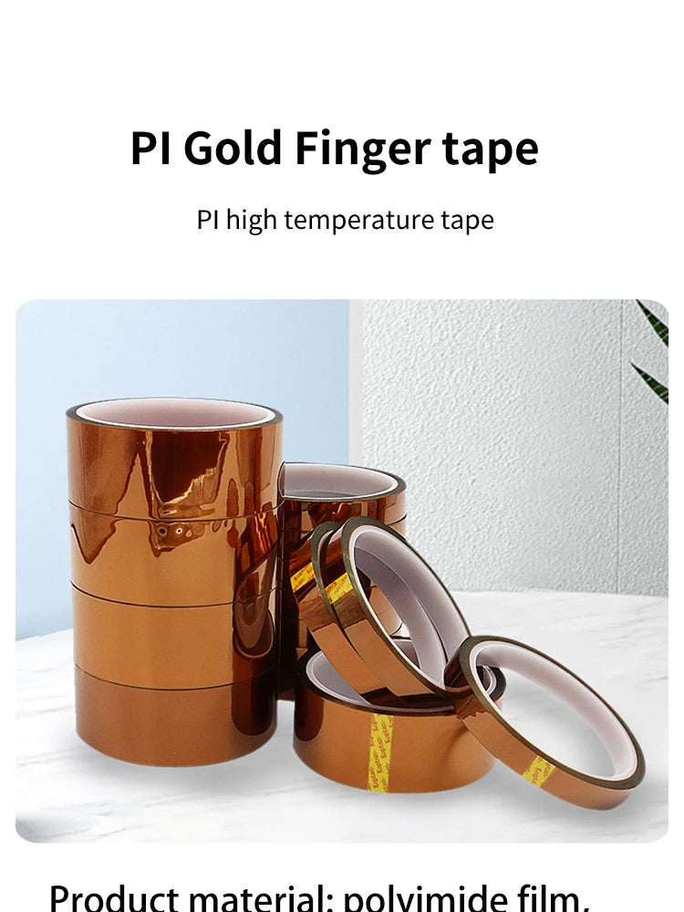 30m Long Gold Finger High Temperature Resistant Tape Polyimide Tape Multi Size Pet Anti Static Lithium Battery Insulation Tape