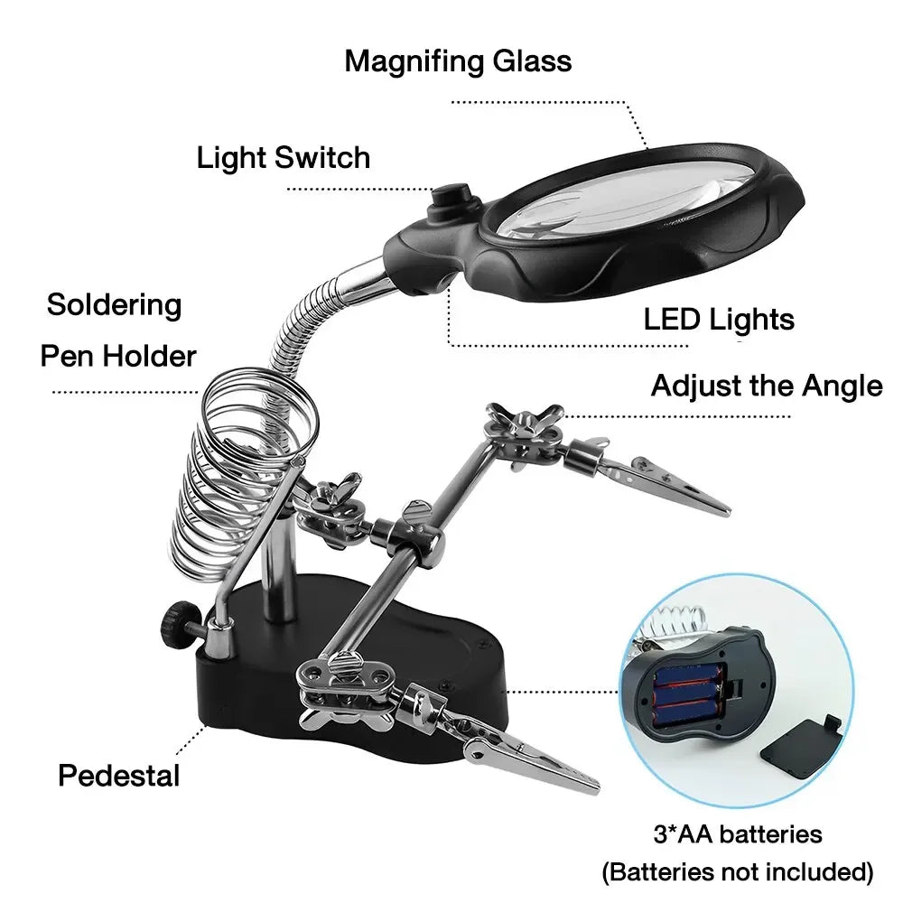 3.5X 12X Welding Auxiliary Clip Magnifier Electric Soldering Iron Circuit Board Welding Iron Magnifying Glass Bracket Tools