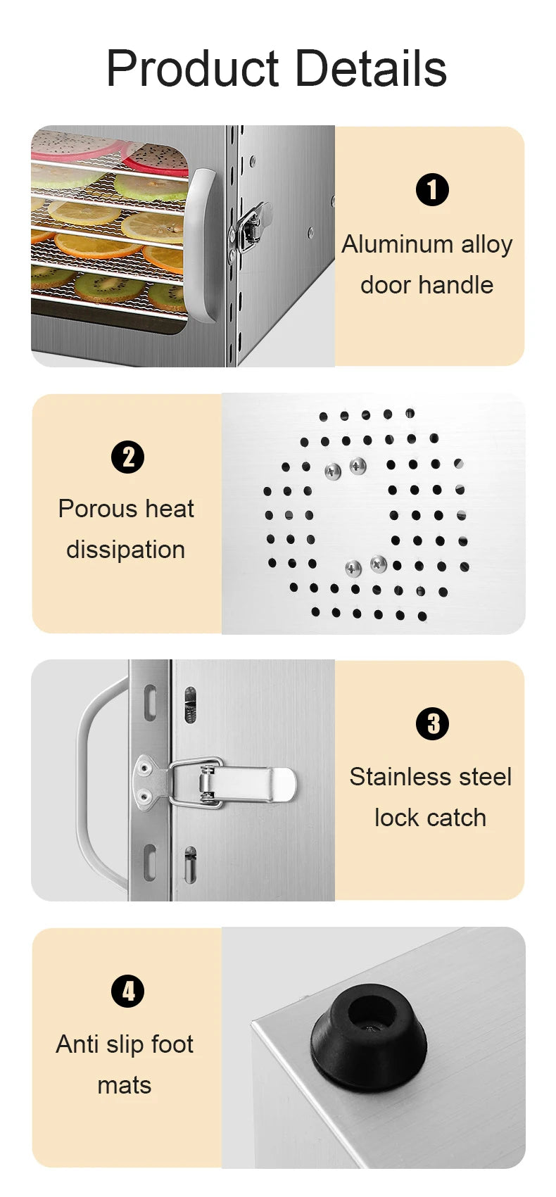 6/8 Layers Stainless Steel Food Dehydrator Digital Temperature Control Fruits Vegetables Air Drying Machine Snacks Meat Dryer EU