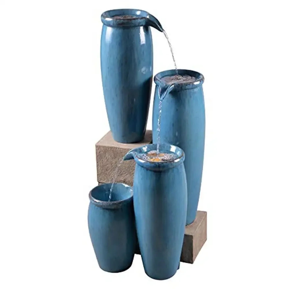 Blue Glaze Indoor/Outdoor Fountain Tranquil Water Feature Resin Material Included