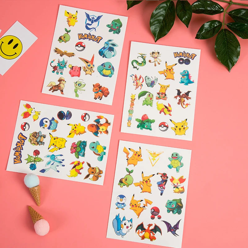 3PCS Pokemon Original Tattoo Stickers Waterproof Pikachu Sticker Funny Cartoon Kids Girls Christmas Birthday Gift Reward Toy