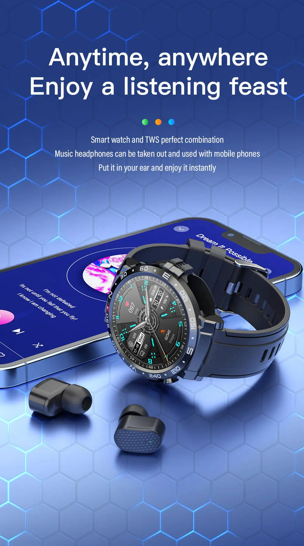 2024 NEW Headset Smart Watch TWS Two In One Wireless Bluetooth Dual Headset Call Health Blood Pressure Sport Music Smartwatch