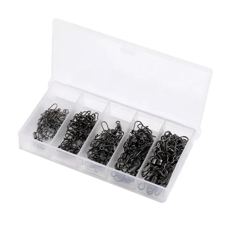 50pc/box Stainless Steel Fishing Connector Pin 4# 6# 8#10#12# Bearing Rolling Swivel with Snap Fishhook Lure Accessories