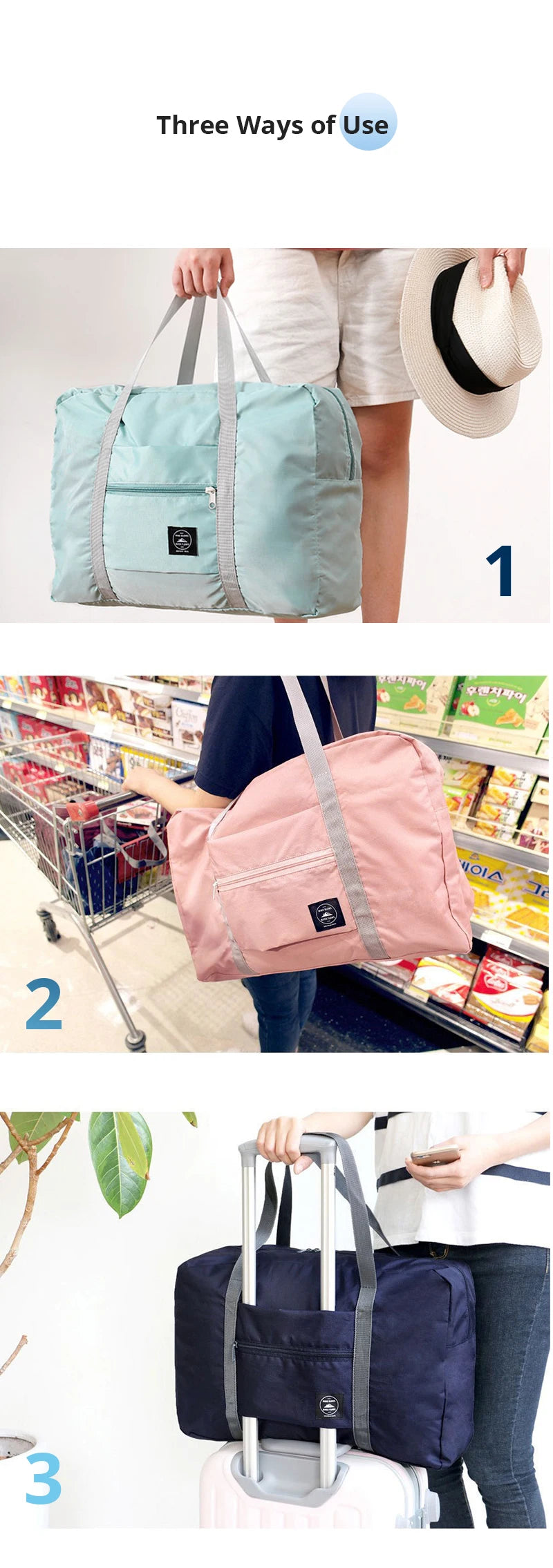 2 Pack Foldable Travel Duffel Bag for Airlines Carry on Bag Weekender Overnight Hospital Tote Bag Gym Duffel Bag Women Men