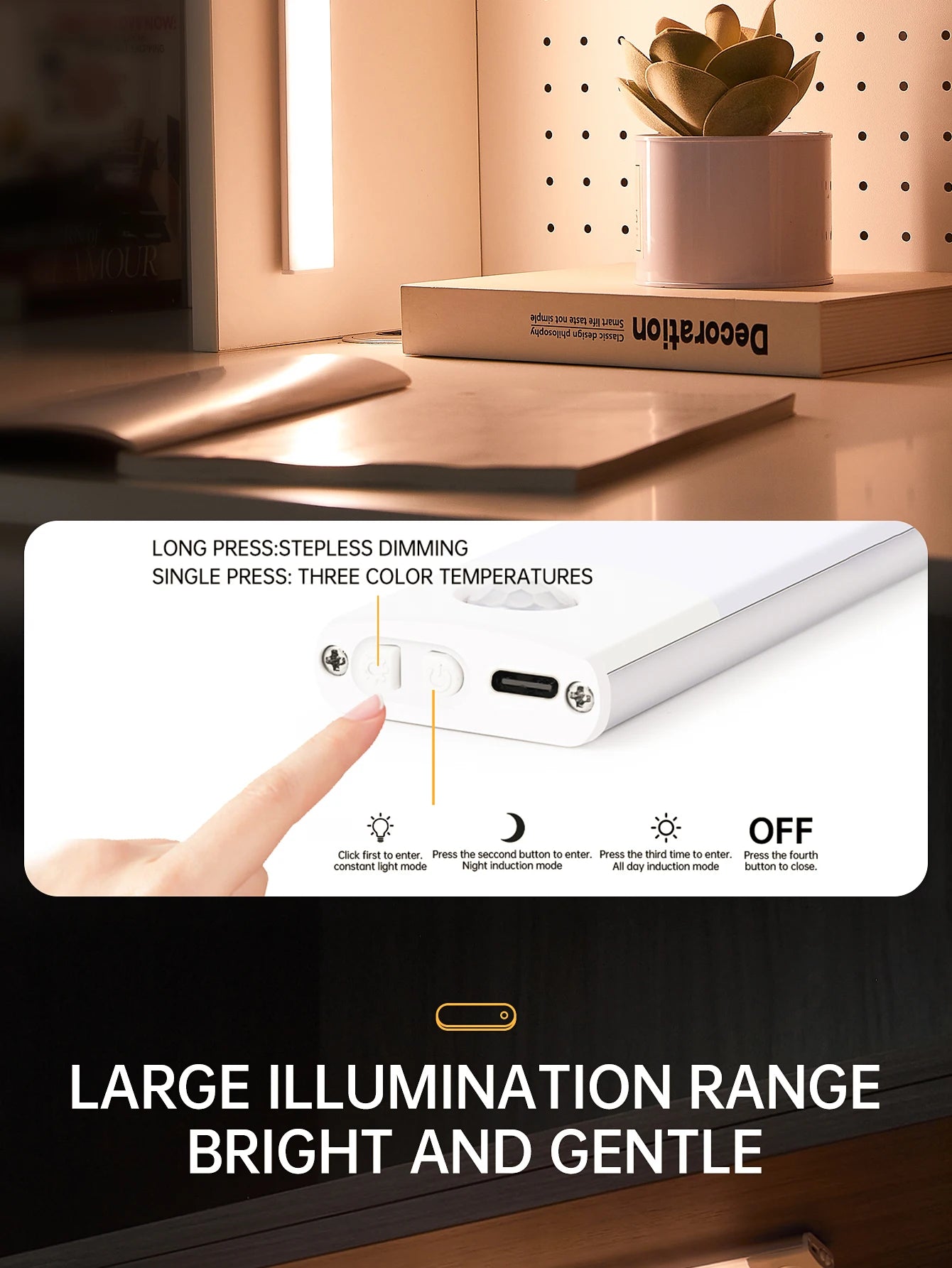 Bedroom Night Light Motion Sensor Lights Wireless USB Under Cabinet Light For Kitchen Cabinet Bedroom Wardrobe Indoor Lighting