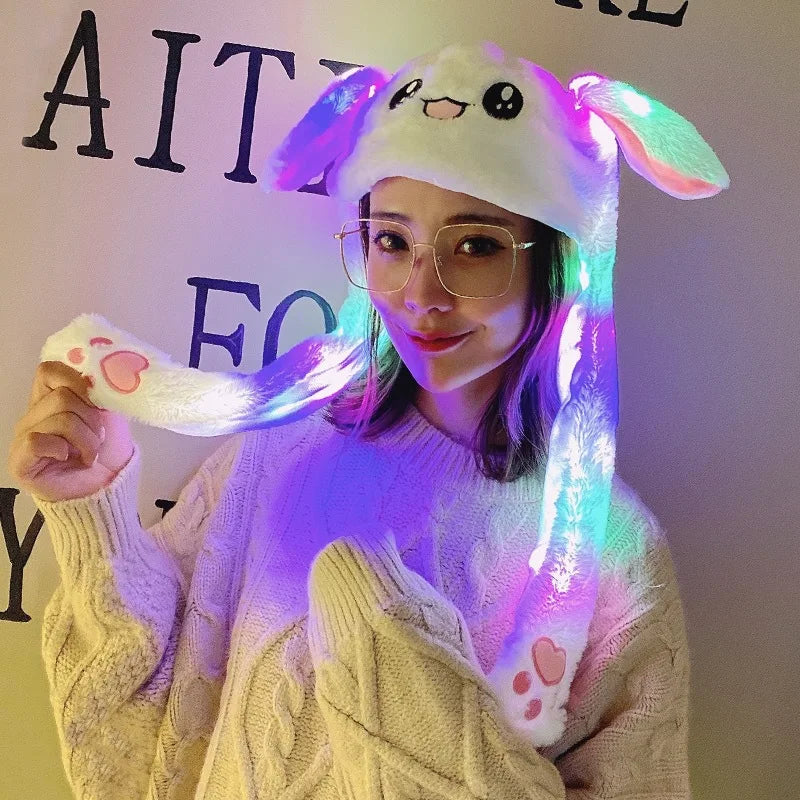 Bunny Ear Move Glowing Hat Pikachu Anime Rabbit Led Light Jumping Funny Plush Ear Moving Cartoon Hat for Kids Cosplay Party Cap