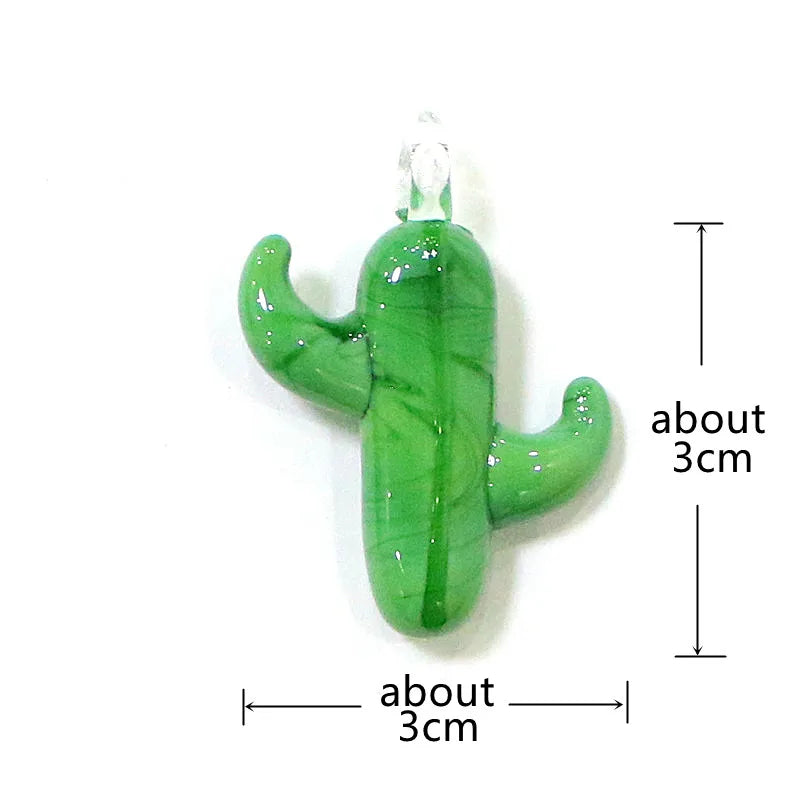 2pcs INS Style Mini Cute Cactus Charm Glass Pendant Rare Plant Ornaments DIY Women's Fashion Jewelry Necklace Making Accessories