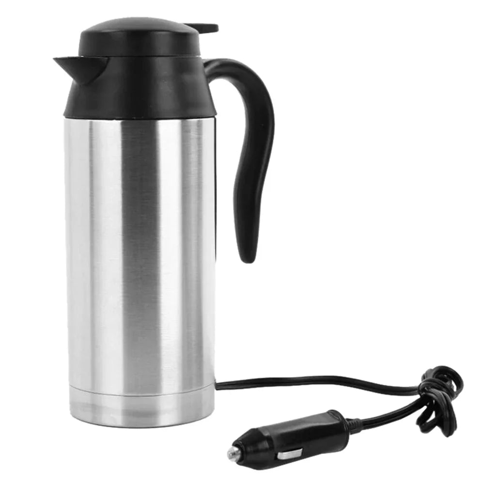 750ML Car Electric Heating Cup Kettle 12/24V Stainless Steel Water Heater Bottle for Tea Coffee Drinking Travel Truck Motorcycle