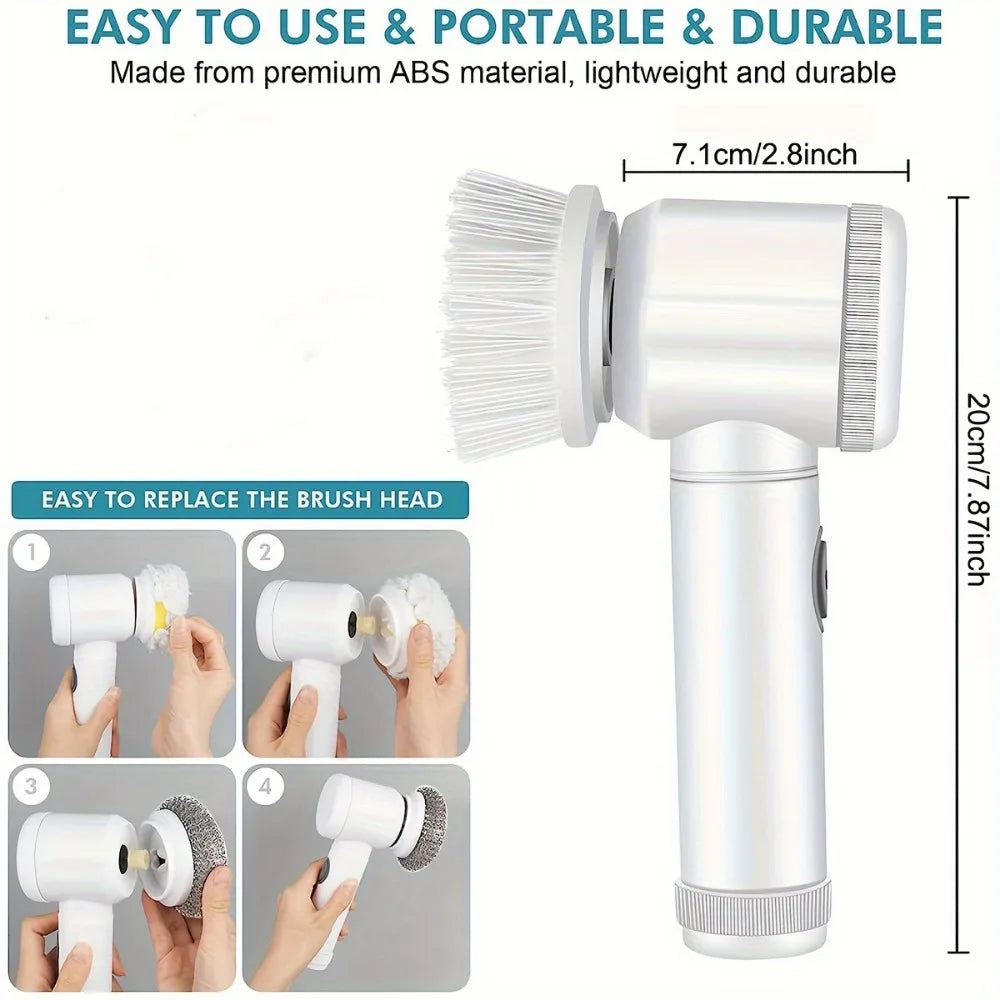 Coldless Electric Spin Scrubber,Bathroom Cleaning Brush Power Scrubber with 5 Replaceable Brush Heads, Electric Cleaning Brush