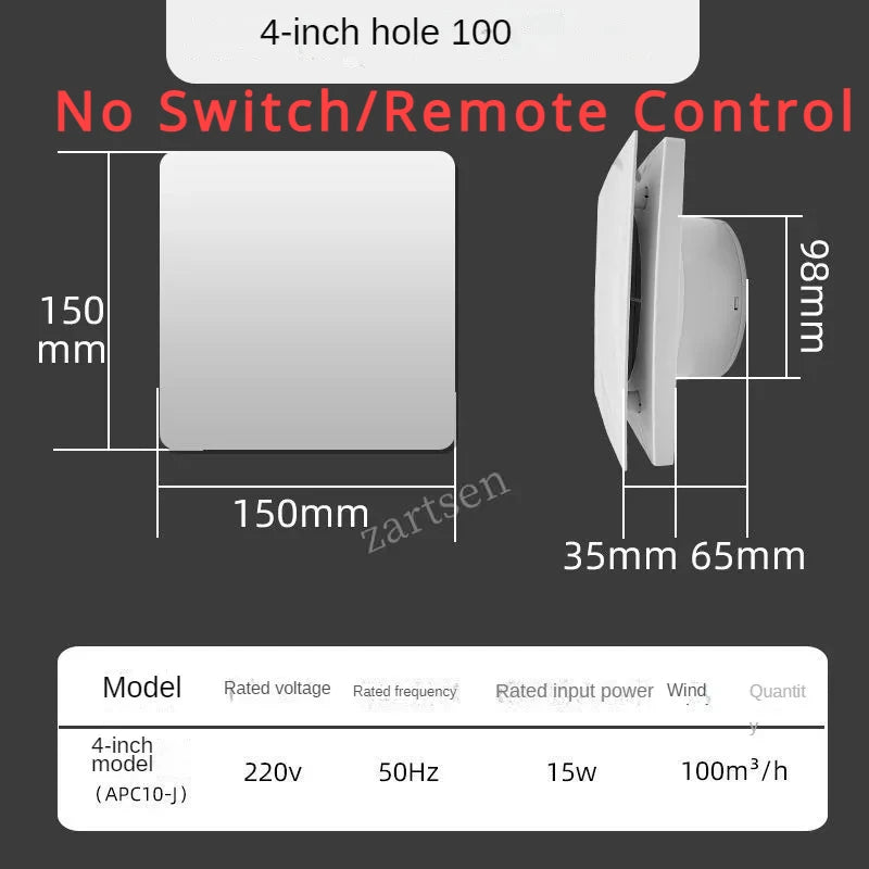 4 Inch High Speed Exhaust Fan Toilet Kitchen Bathroom Hanging Wall Window Ventilator Extractor with Remote Control