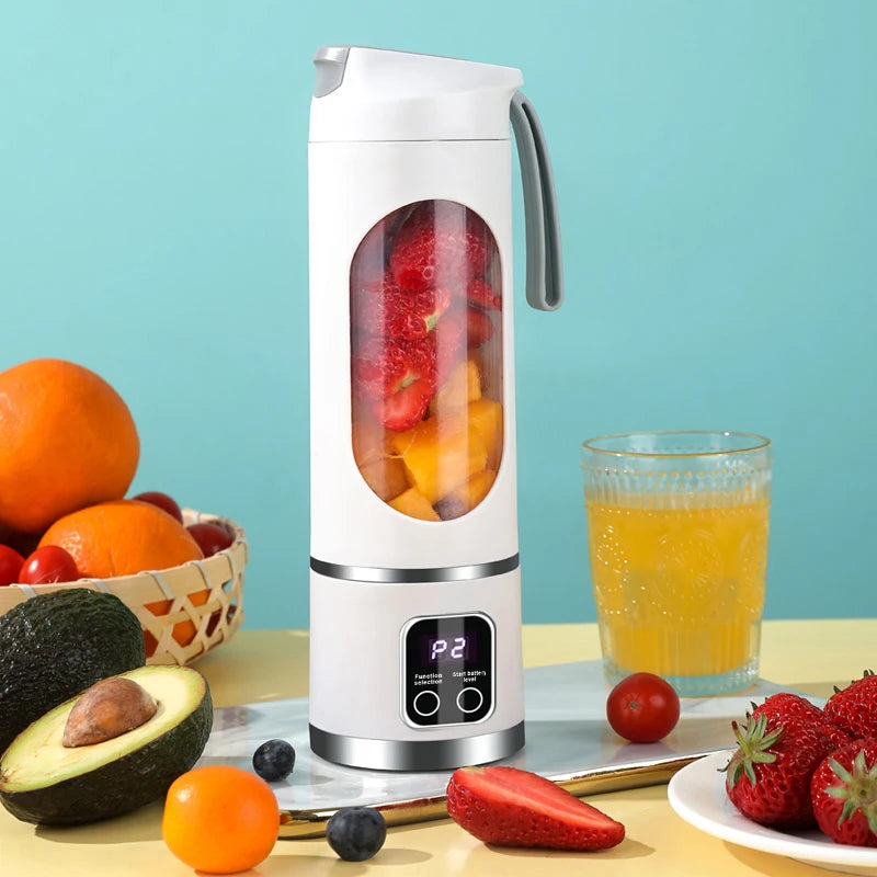 450mL Portable Fruit Juicer with 8 Page Blade Home USB Rechargeable Large Capacity with Digital Display Juice Maker Machine