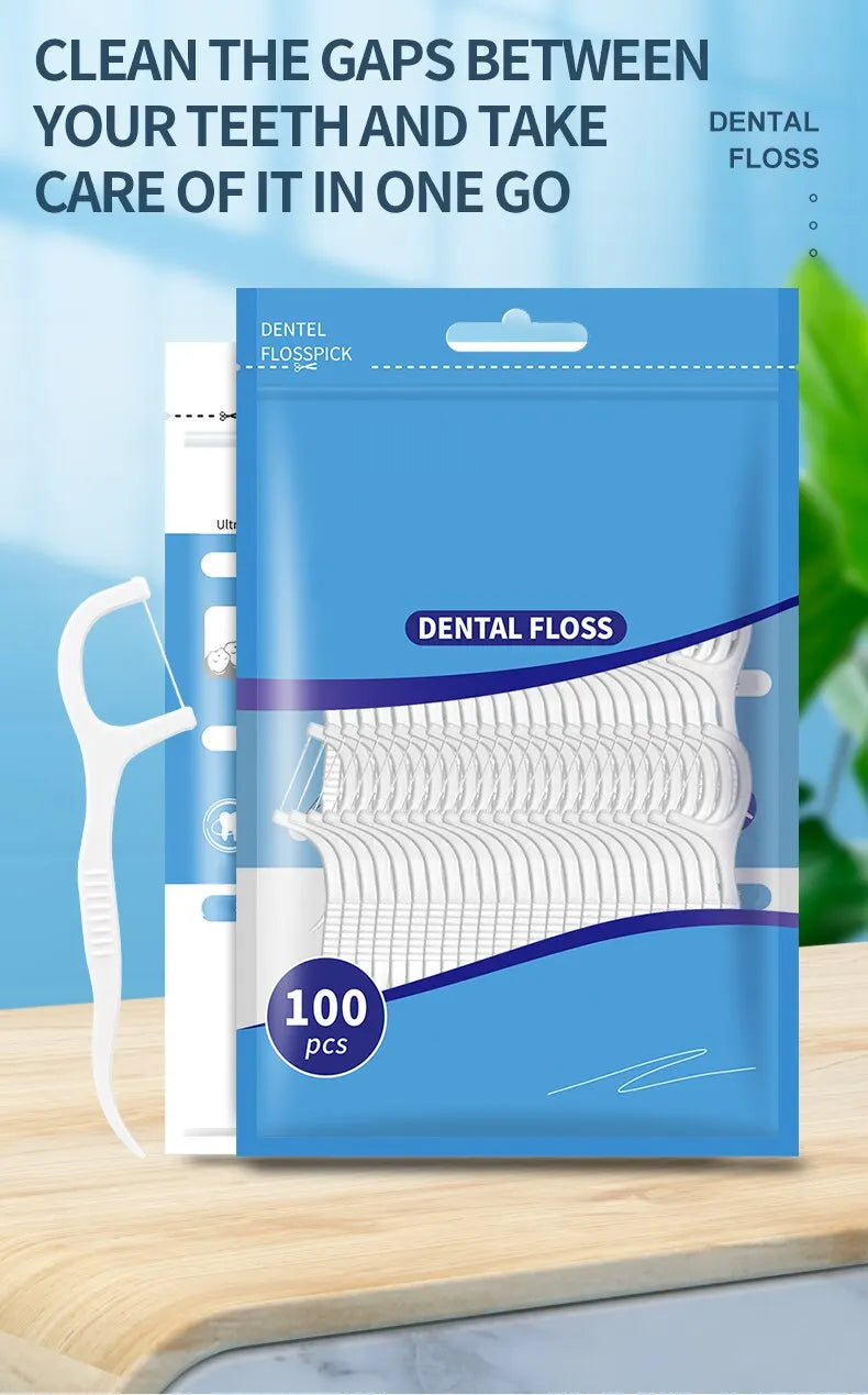 200pcs Dental Floss and Plastic Toothpicks for One-time Cleaning of Dental Gaps-Oral Care