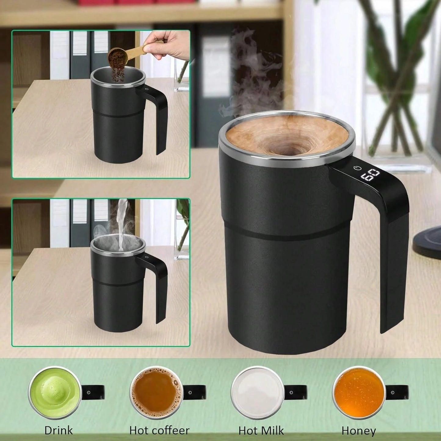 380ML Mini Electric Coffee Self Mixing Mug IP67 Waterproof Food Safe Coffee Mug USB Rechargeable Automatic Magnetic Cup For Tea