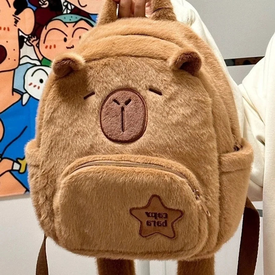 Capybara Plush Backpack Kawaii Fashion Plushie Doll Fur Bag Children's Bag Shoulder Bag Mini Knapsack Bags Gifts For Girlfriend