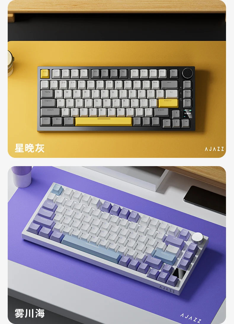 AJAZZ AK820/AK820Pro Mechanical Keyboard TFT Screen Multifunctional Knob Gaming Keyboard Wired/2.4GHz/BT Connect PC Keyboard