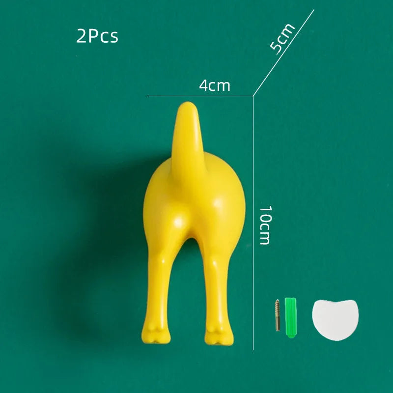 2Pcs Dog Tail Mounted Wall Hooks Strong Adhesive Sticker for Bathroom Cute Key Holder Coat Hangers Home Kitchen Room Door Decor