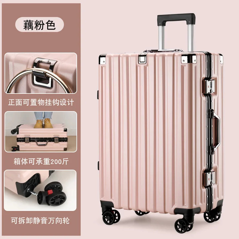 20inch 22inch 24inch 26inch Large Capacity Luggage Aluminum Frame Reinforced Anti-Collision Trolley Case Password Box Casual Suitcase Silent Wheel