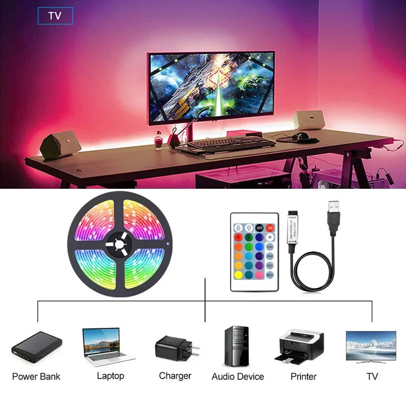 1-30M 5050 RGB LED Strip Light USB Bluetooth 44K Wifi App 5V LED Lights Flexible Luces Led Ribbon RGB TV BackLight Diode Tape