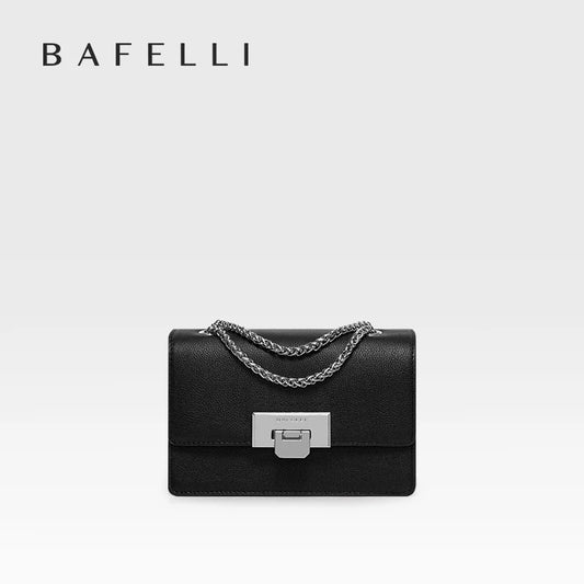 BAFELLI MINI CHAIN BAG WOMEN'S 2024 NEW HANDBAG FASHION SHOULDER CROSSBODY STYLIST COLLOCATION BOX PURSE LUXURY SILVER LEATHER