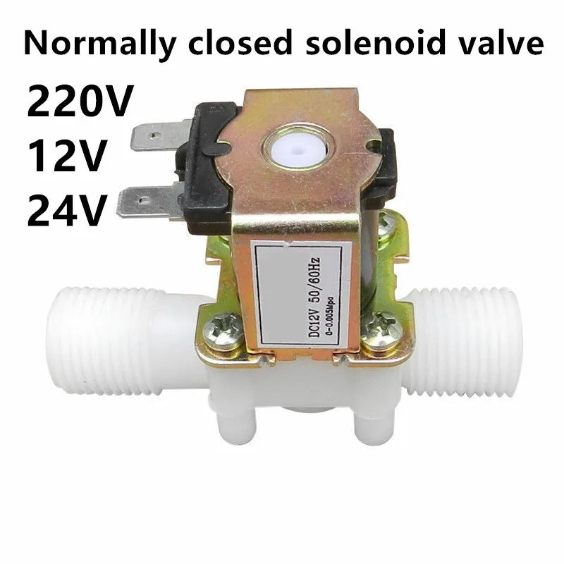 AC 220V DC 12V 24V 1/2" 3/4" Plastic Electric Normally Closed Solenoid Valve Magnetic Water Air Pressure Controller Switch