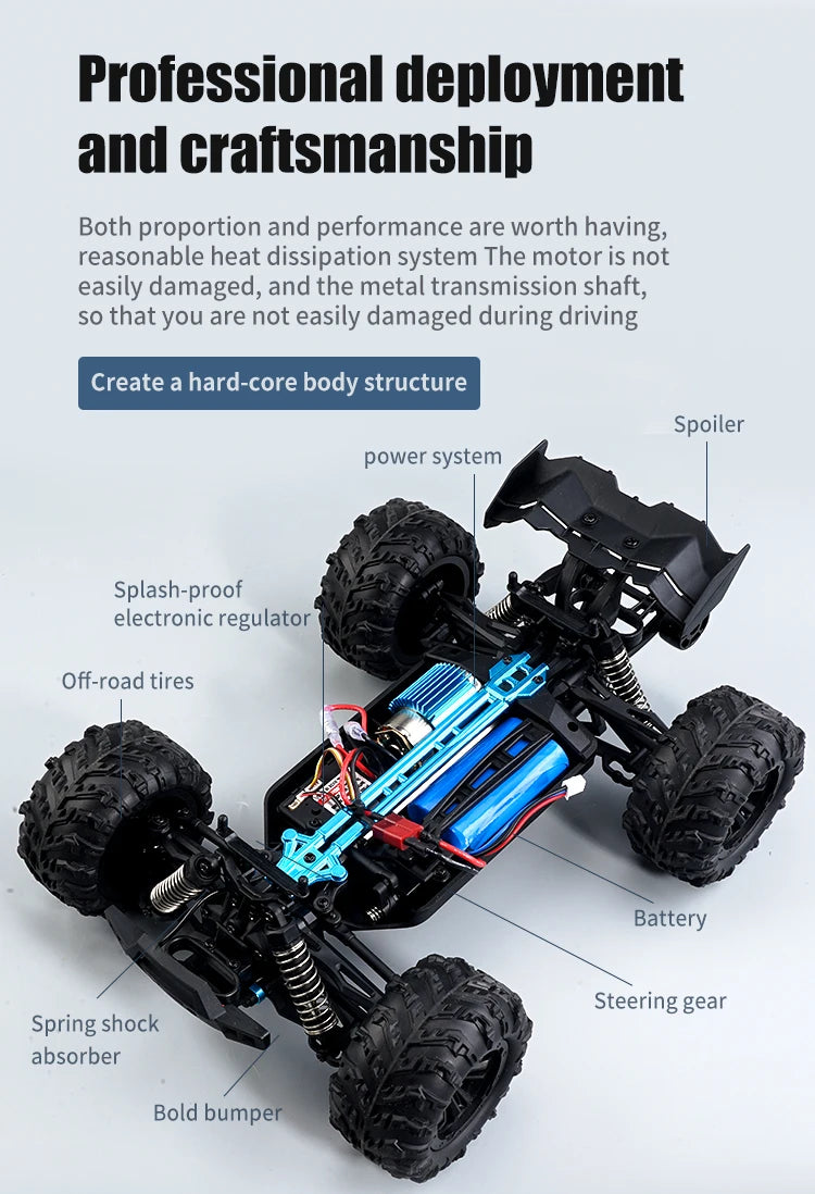 1:16 70KM/H Or 50KM/H 4WD RC Car With LED Remote Control Cars High Speed Drift Monster 4x4 Truck for Kids vs Wltoys 144001 Toys